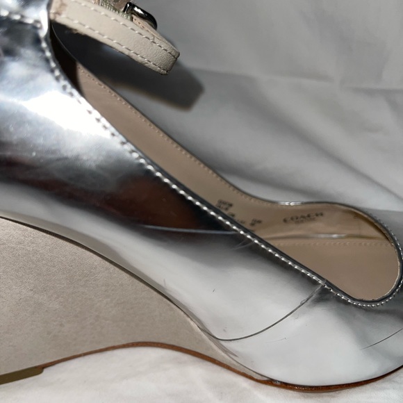 Coach OLLIE Silver Metallic Leather Wedge Heels - Picture 6 of 7